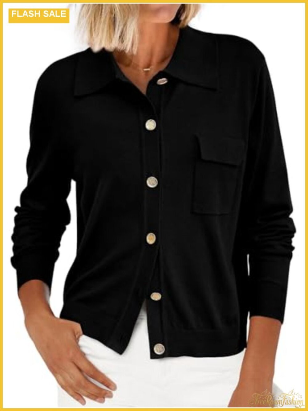 Ribbed Knit Button Down Lightweight Cardigan for Women with Pockets